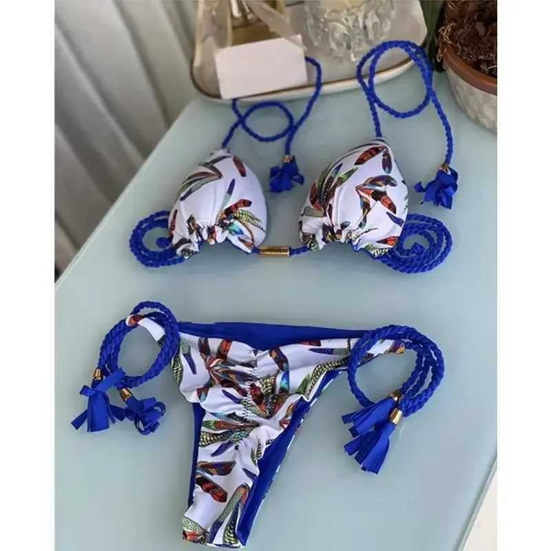 2024 swimsuit womens bikini printed rope printed swimsuitXJ250324