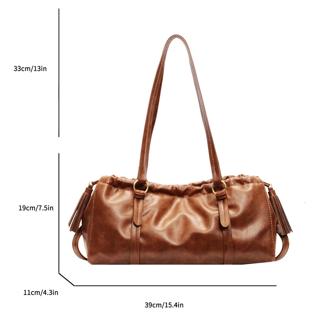 Womens Retro Fashion Drawstring Handbags Large Capacity PU Leather Underarm Bag Buckle Closure Hobo Bag for Shopping Travel Work 250324