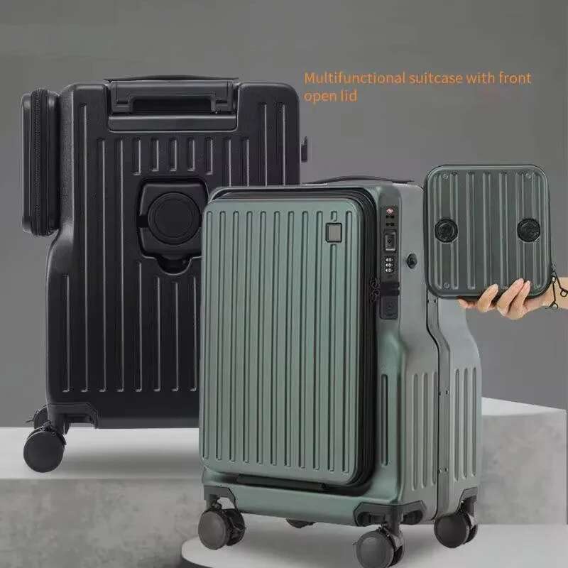 Multifunctional Carry on Suitcase Front Opening Laptop Boarding USB Charging Trolley Case 20 Inch ABS + PC Travel Lage