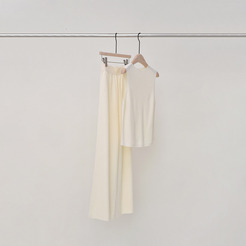 Pinrong Slimming Suit Women's Yangtze Pure Wool Sweater Vest Sleeveless Loose Length High Waist Straight Wide Leg Pants