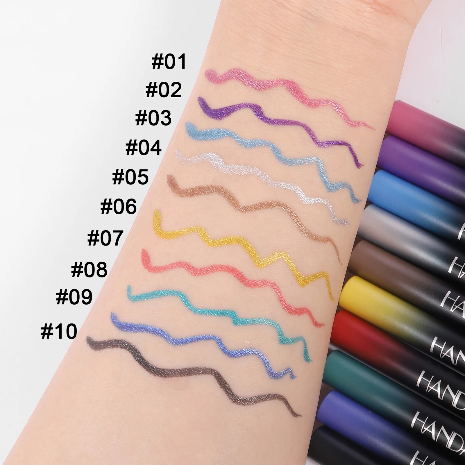 HANDAIYAN 10 Colors Glitter Liquid Eyeliner Long-wearing waterproof and non-smudging metallic shimmer color eye Liner pens 250324