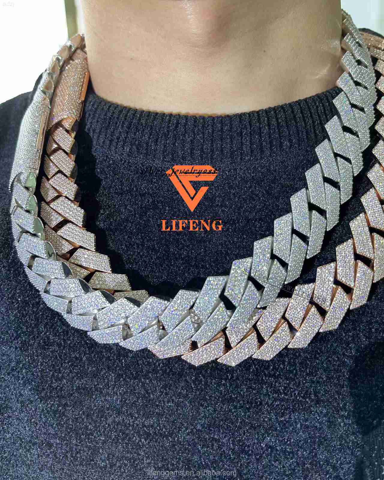 Pass Diamond Test Vvs Moissanite 20mm Wide Solid Silver Cuban Chain Mens Hip Hop Jewelry Necklace Pop