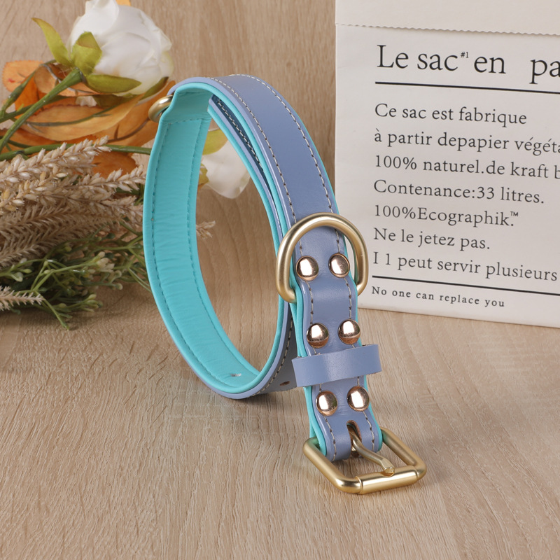 Customizable Hypoallergenic Canine PU Collar - Dual Color Design with Soft Microfiber Fabric