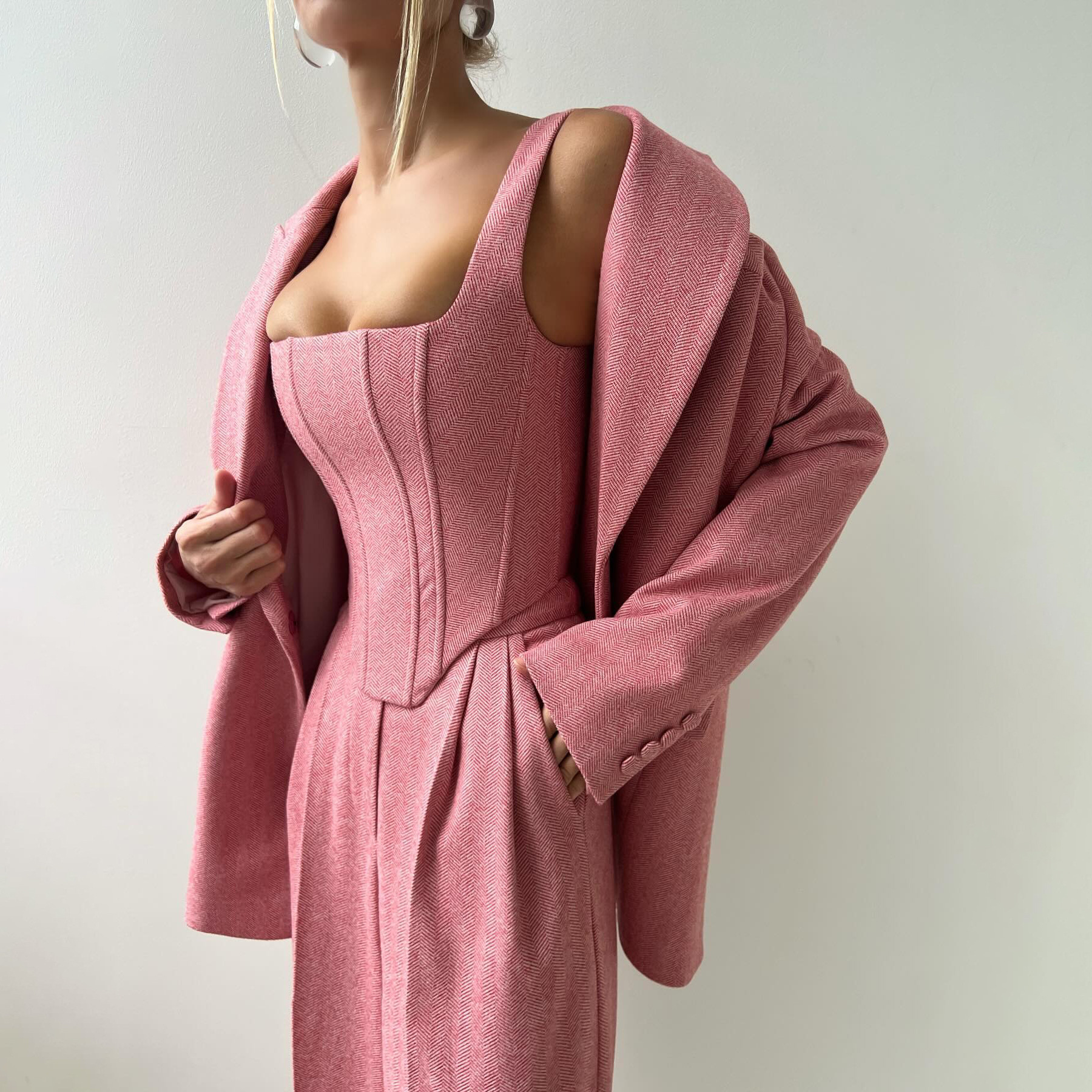 Fishbone casual suit, early autumn lazy style solid color three piece set, clothing, high-end feel, women's