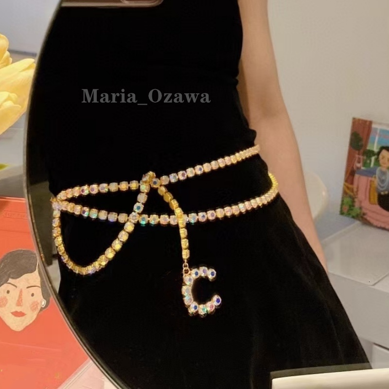 Designer Fashion Women Charm Beltchain Necklace Yellow Gold Plated Bling Colorful Shiny CZ Crystal Letter Chain Necklace for Girls Women Hot Gift