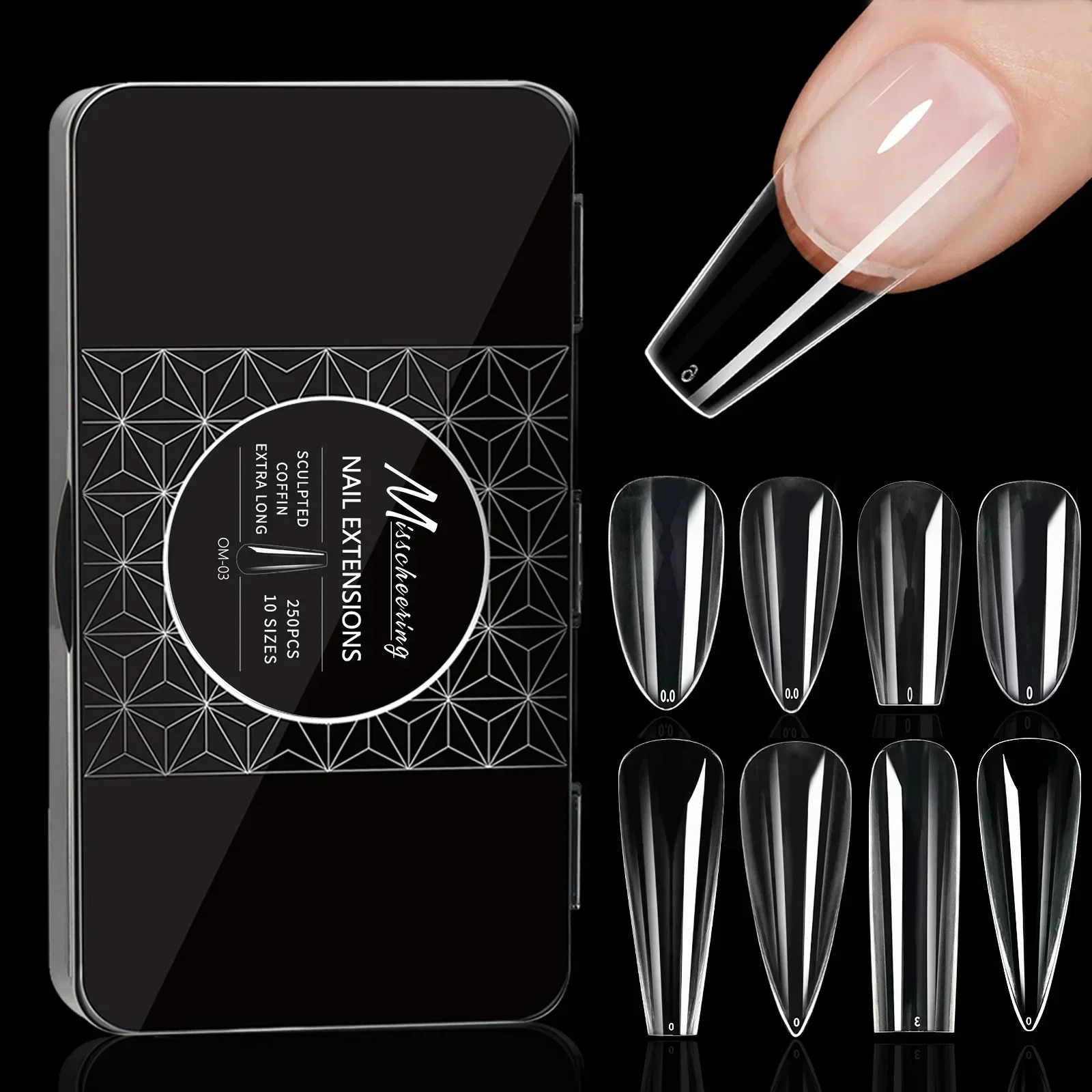 Soft gel false tip box natural carved ballet coffin almond false nail full set of high-quality nail pressing products 250324