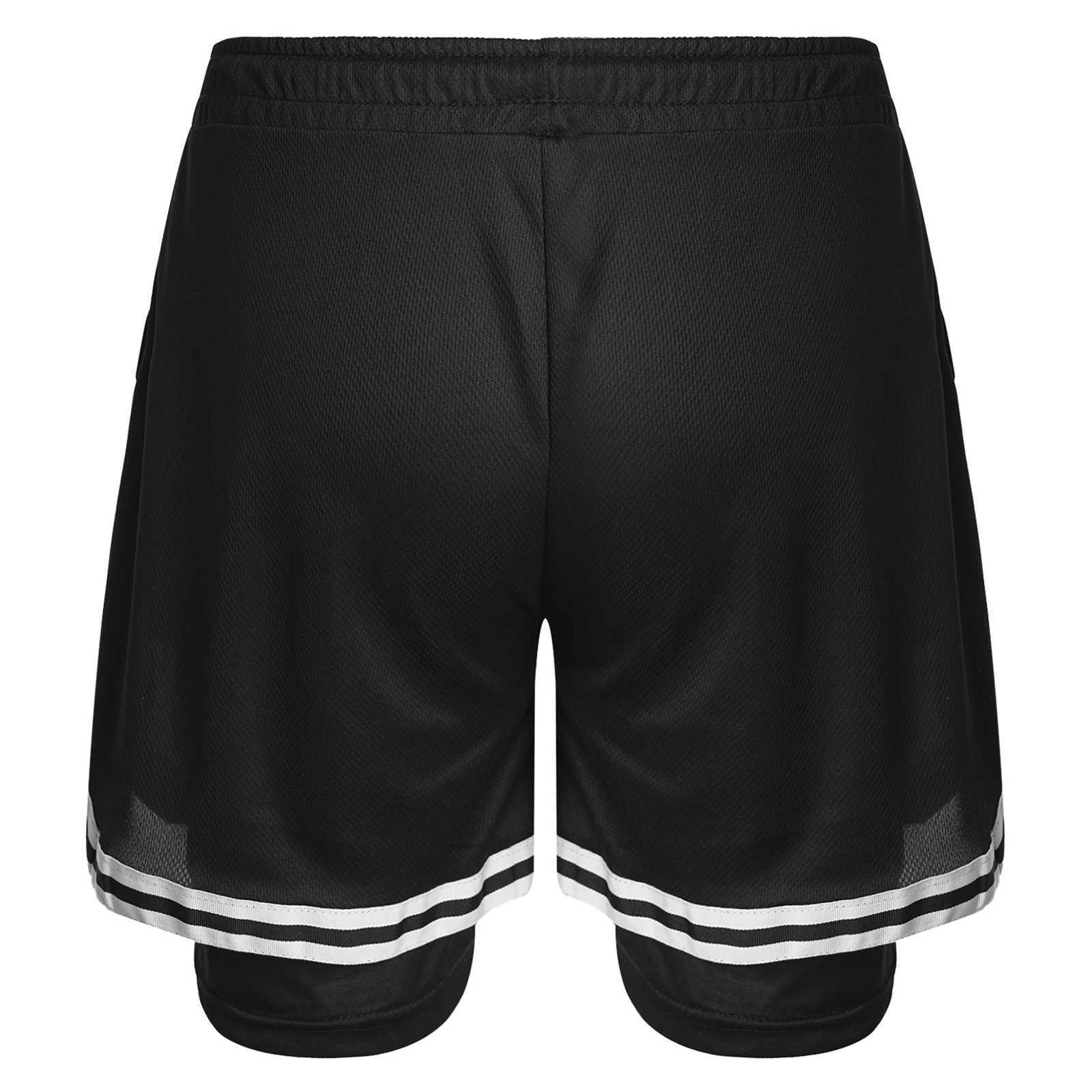 FEESHOW childrens boys sports shorts with built-in leg pull rod shorts childrens running basketball sports cycling training clothes W250324
