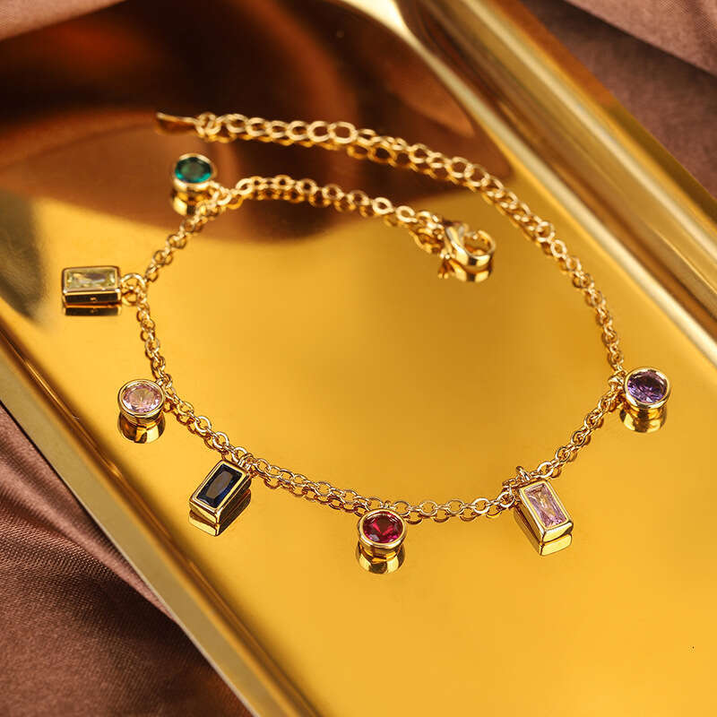 Zhuang Shengsheng Women's New Personalized Color blocked Glass Stone Bracelet Necklace Temperament Female Jewelry