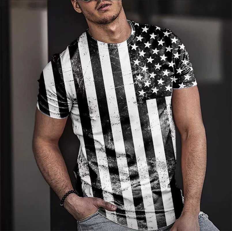 Summer T-shirt Mens Short 3D Printed Fashion Top Casual T-shirt American Flag Harajuku Sleeve Oversized T-shirt Street Clothing W250324