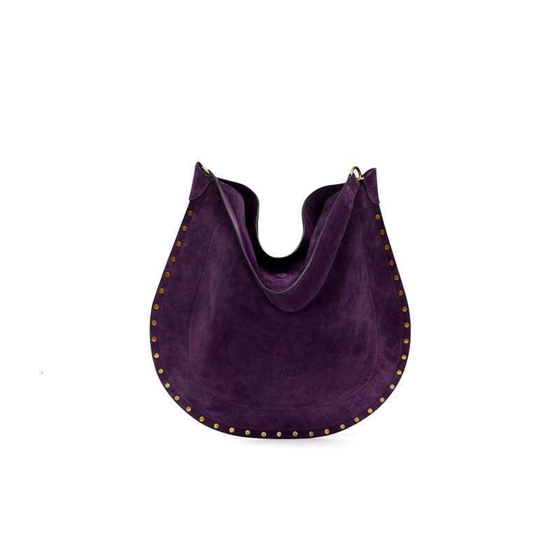 Women's Bags Small niche design rivet frosted purple cowhide large capacity tote bag, new versatile and fashionable single shoulder crossbody bag