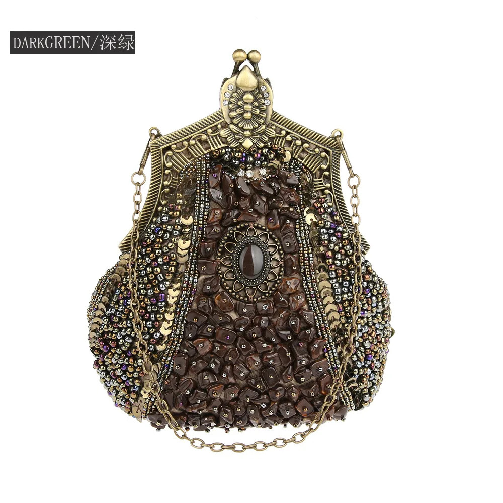 Retro fashion pearl sequin bead clutch womens handbag retro gold bead shoulder bag party evening bag 250320