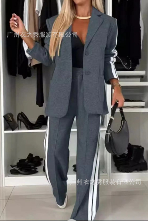 2024 Autumn Fashion Autumn/Winter Women's Splicing Long Sleeve Collar Casual Suit Two Piece Set