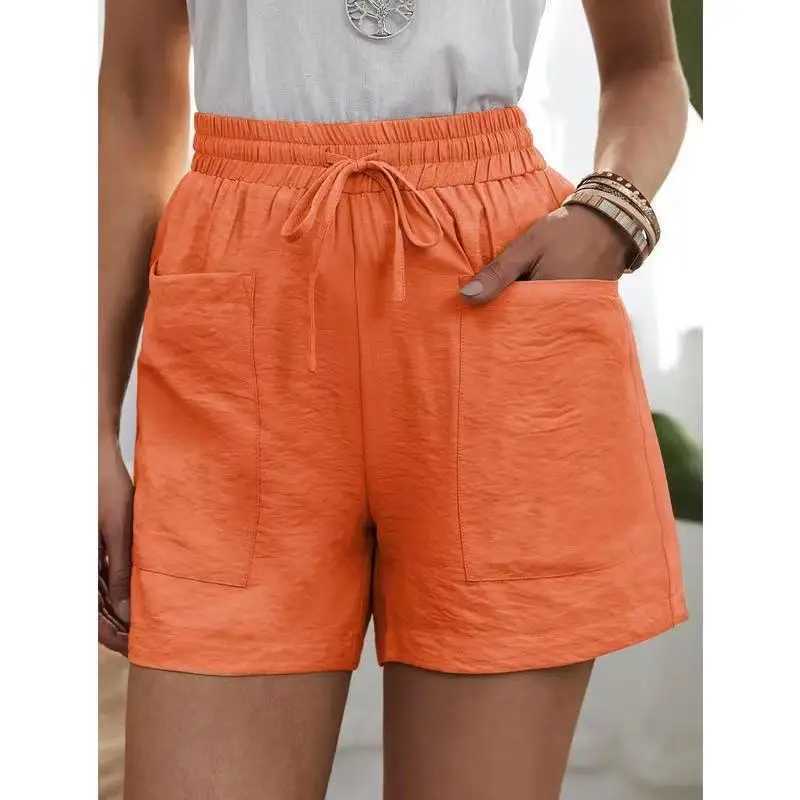 Linen womens summer shorts casual elastic waist white shorts solid basic loose wide leg linen womens high waist shorts W250324