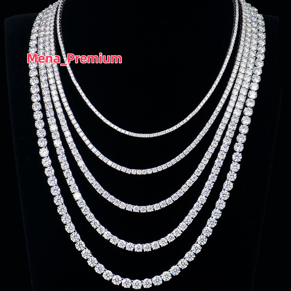 Custom Gra Jewelry 925 Sterling Silver Vvs Tennis Ice Out Lab Grown Diamond Mossanite Moissanite Necklace Chain for Women Men