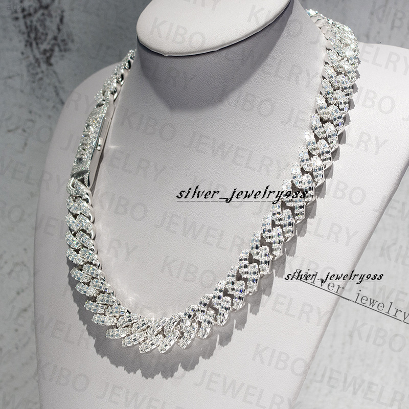 Iced Out for Mens Necklace Silver Chains Baguette Cut Moissanite Diamond 18mm Vvs Moissanite Cuban Link Chain