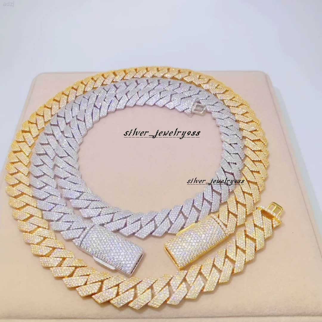 Thick 15mm S925 Sterling Silver Full 4 Row Bling Vvs Moissanite Open Buckle Iced Out Gold Diamond Miami Cuban Chains