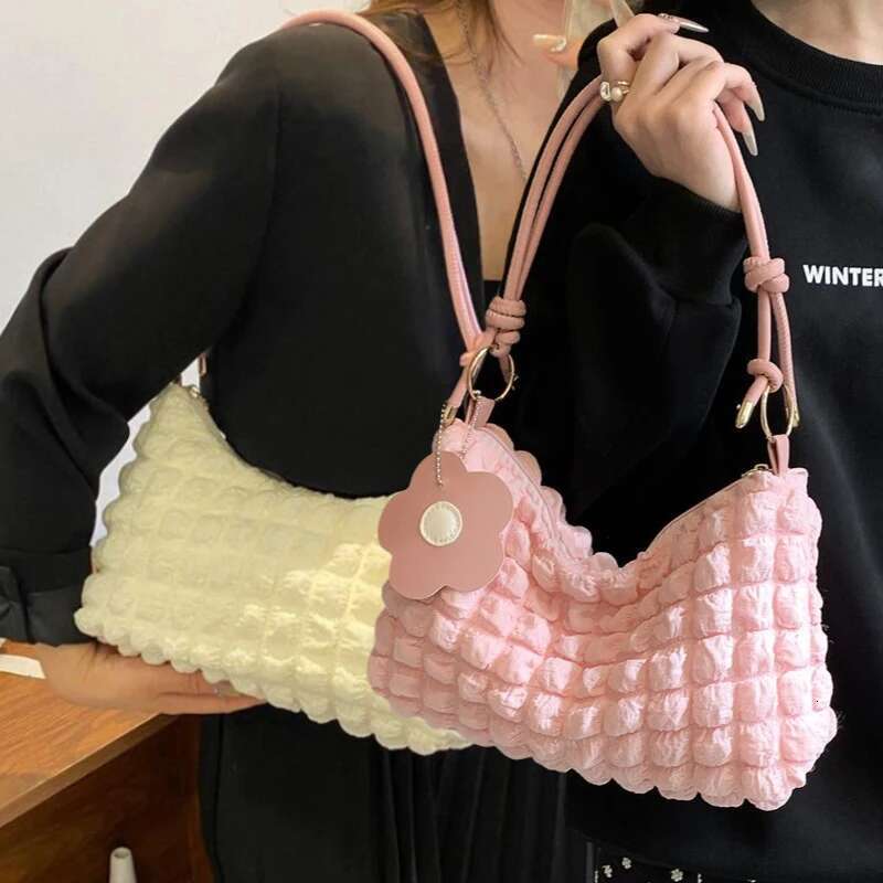 2025 new Korean soft bubble women's handbag pleated cloud underarm bag designer fashionable casual shoulder bag cute wallet3