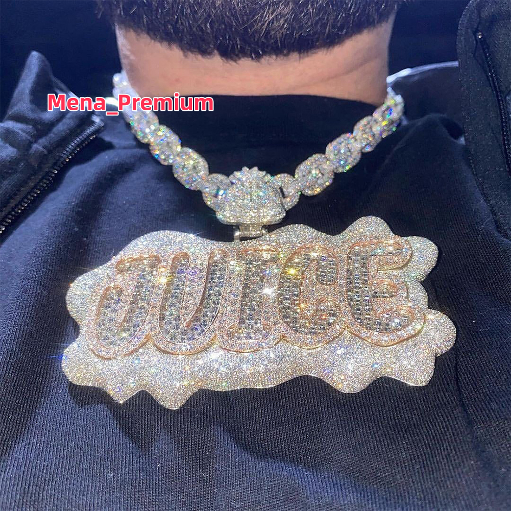 Personalized Letter Custom Name Necklace Iced Out Moissanite Number Pendant for Men Baguette Hip Hop Rock Rapper Jewelry Fashion