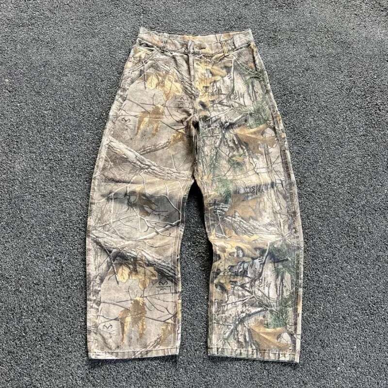 Y2k New Haruku Hip Hop Camouflage Retro Oversize Denim Pants Fashion Men Clothing Straight Wide Leg Jeans Streetwear