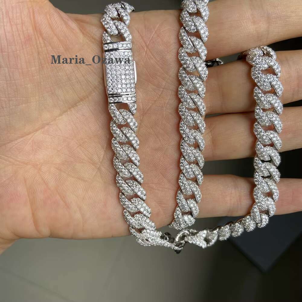 18 Inch 10Mm S Solid Sterg Sier White Gold Out Dia VVS Moissanite Cuban K Miami Chain Necklace Men