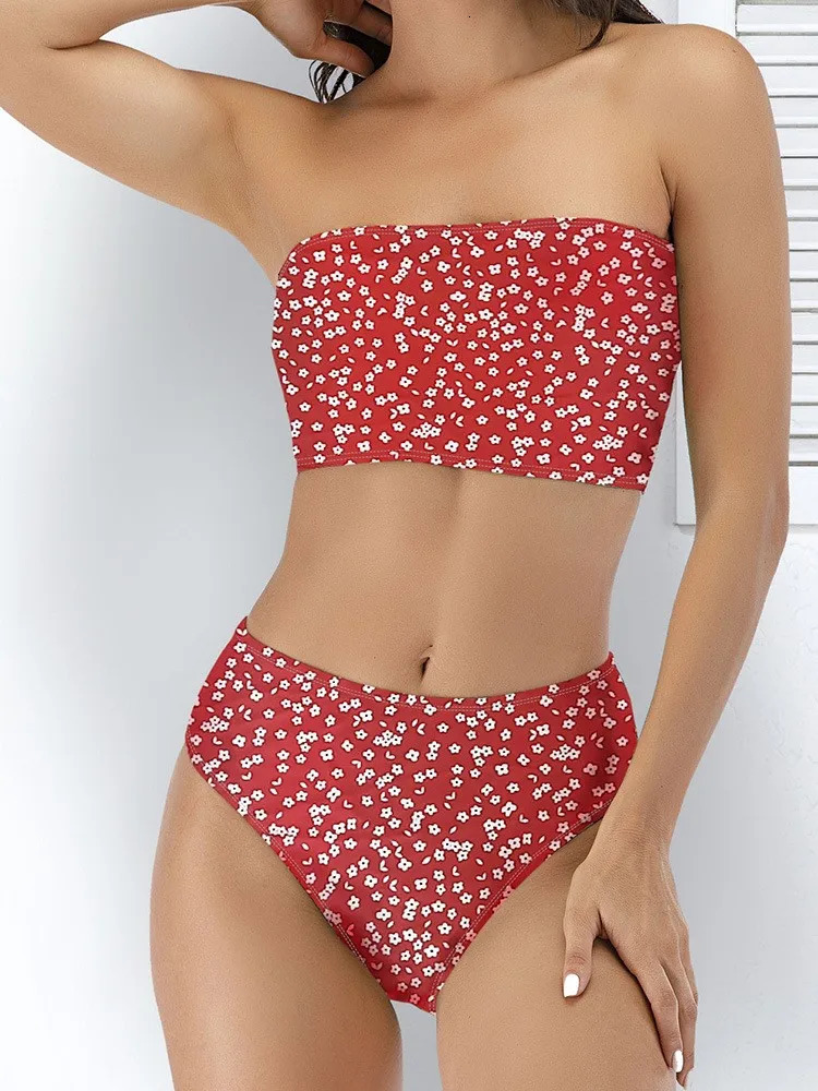 leopard print bikini sexy strapless set fashionable swimsuit womens beachwear high waisted 250321