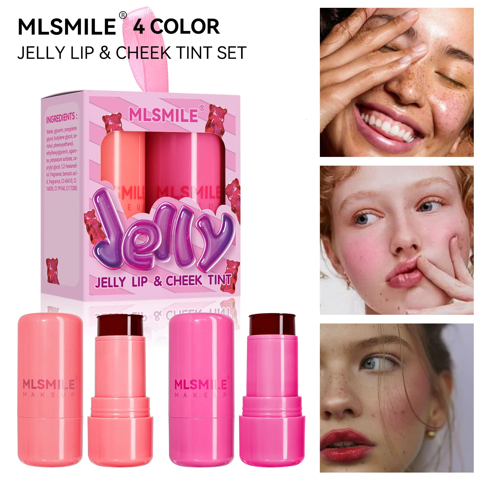 2 PCS Jelly Powder Blusher 2in1 Blush and Lip Rouge Stick Jelly Tint Hydrating Long-Lasting Coloring Vibrant 250324