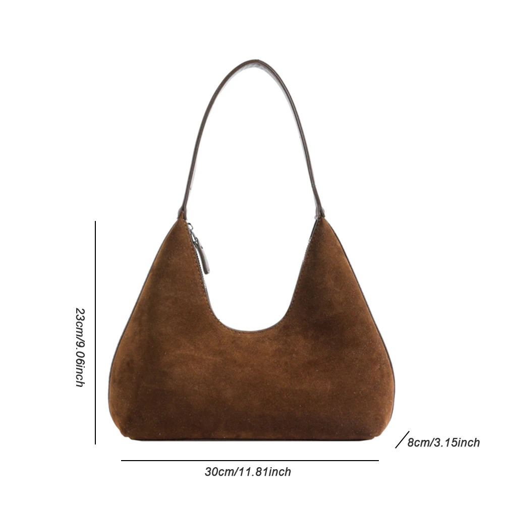 Women Suede Underarm Bag Solid Color Shoulder Bag Zipper Closure Retro Handbag Trendy Hobo Bag for Work Travel 250324