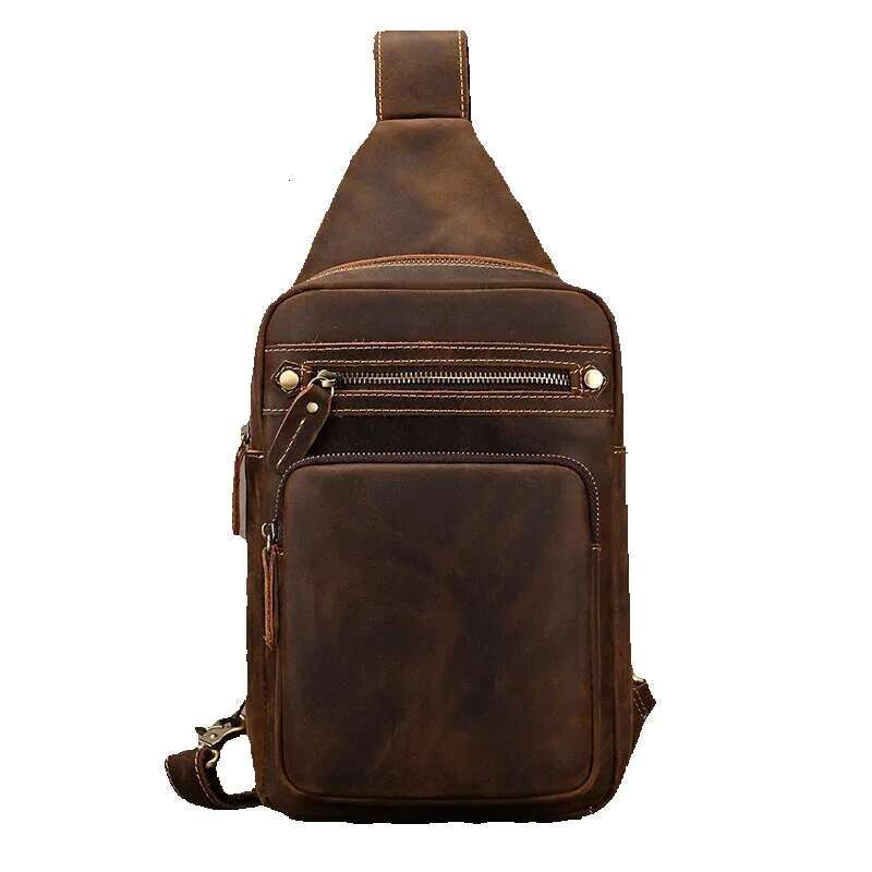 Newsbirds High Quality Big Real Cowhide Bags Crazy Horse Leather Men's Sg Bag Chest Pack For Man Male