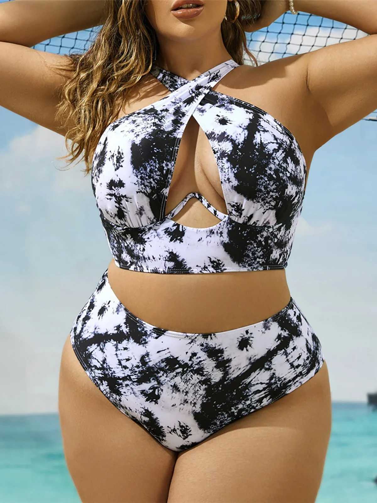0XL -4XL Print Large Size Swimsuit Plus Size Bikini High Waist Womens Swimsuit Fa Two Piece Bikini Set Swimsuit K5630XJ250324