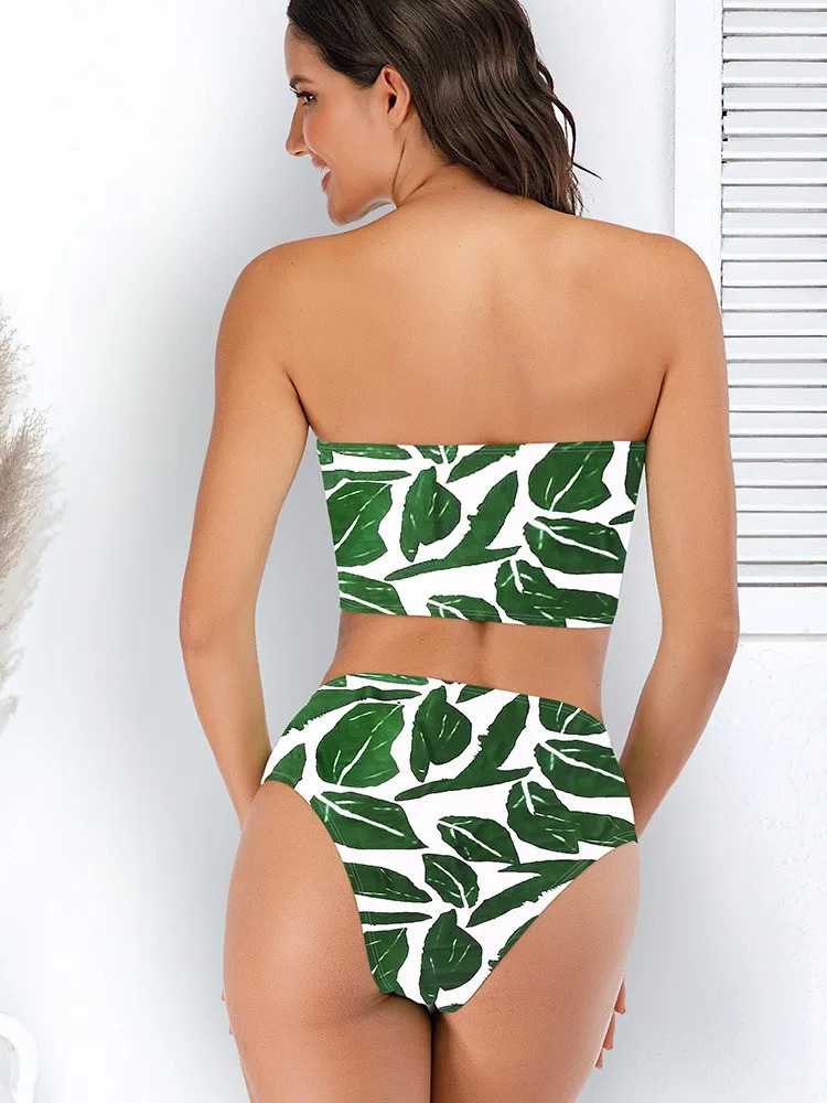 leopard print bikini sexy strapless set fashionable swimsuit womens beachwear high waisted 250321