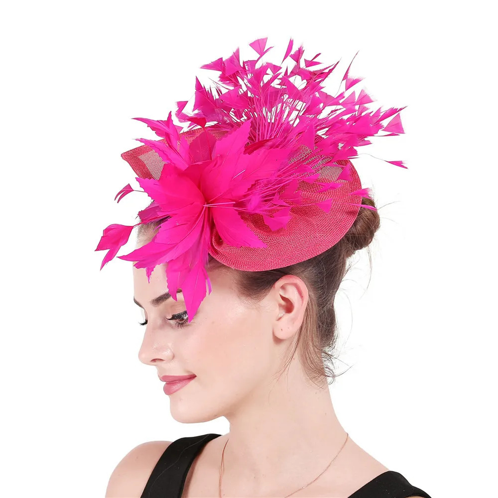 Pink Gorgeous Fascinator Hat With Clips Elegant Women Fancy Feathers Wedding Hats Bridal Hair Accessories Lady Millinery 250322