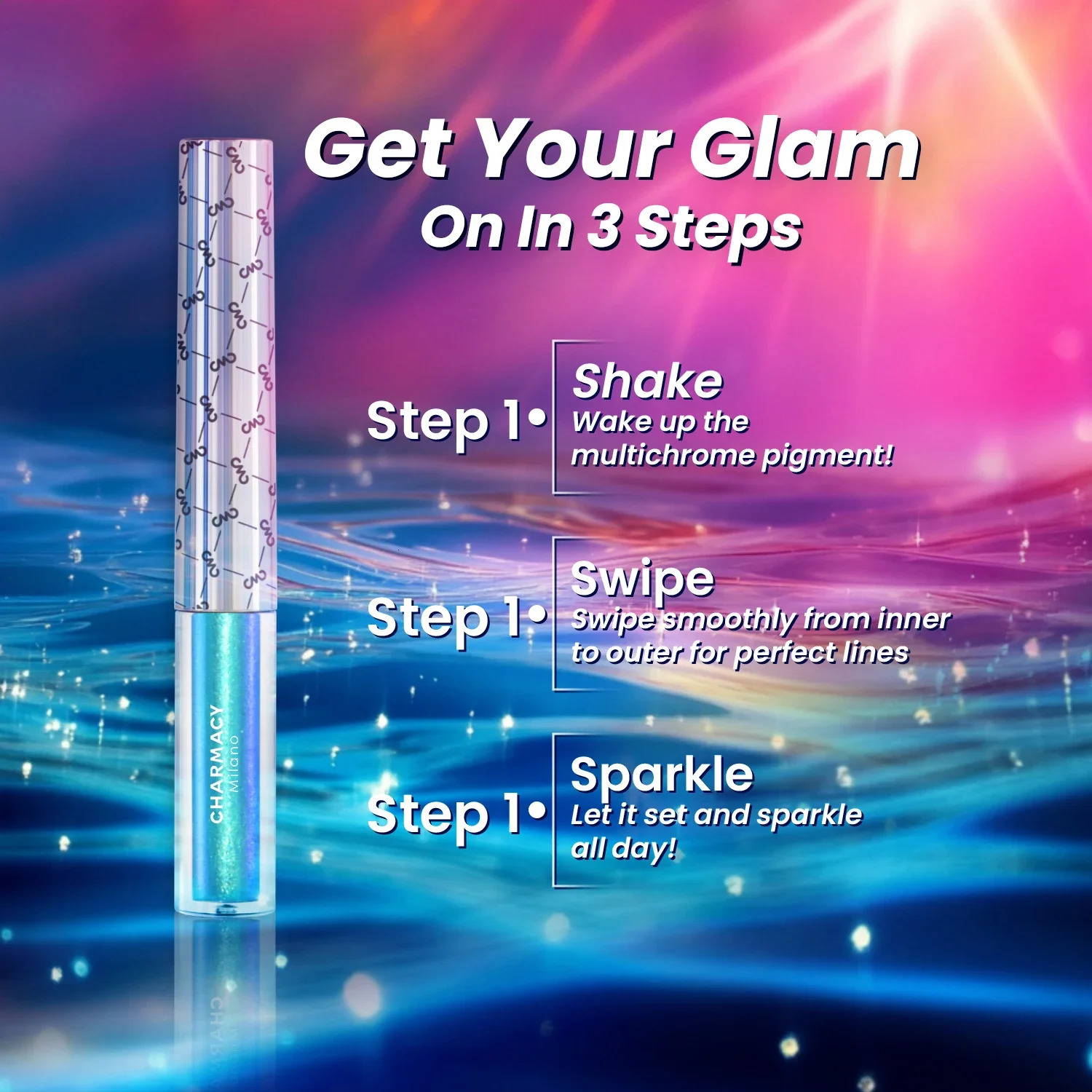 CHARMACY Color Duochrome Glitter Liquid Eyeliner Waterproof Long-lasting Ultra-Fine Tip Smudge-proof Eye Liner Makeup 250324