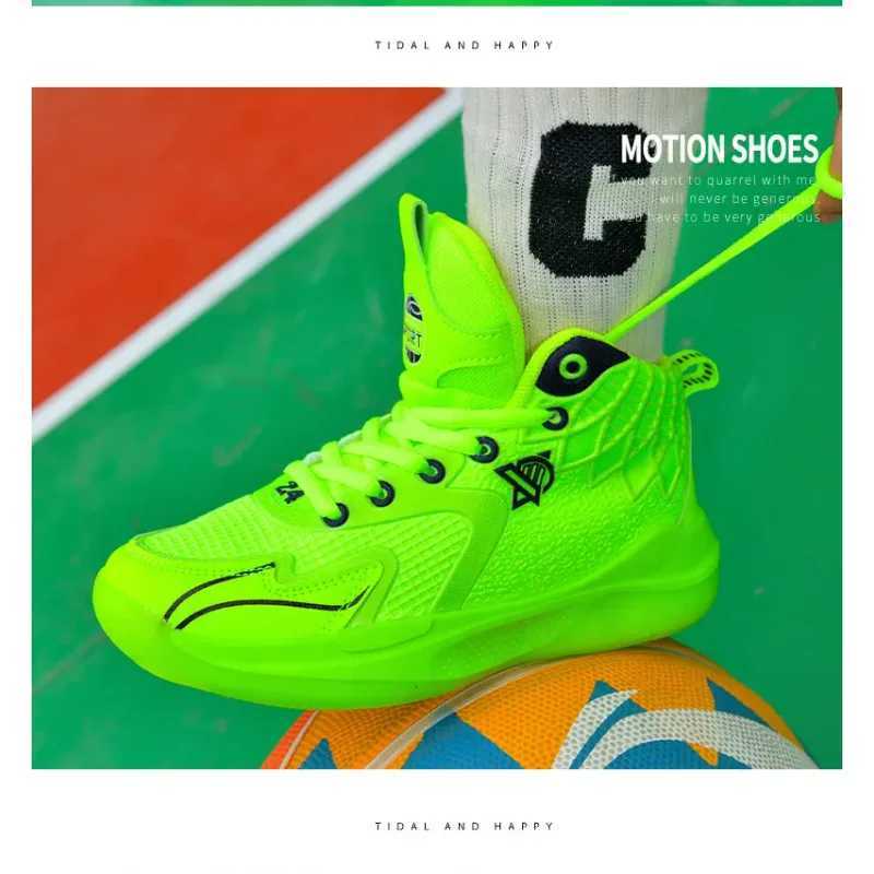 Brand childrens basketball sports shoes 2024 grid breathable childrens sports shoes boys coaching shoes fashionable childrens basketball shoes W250324