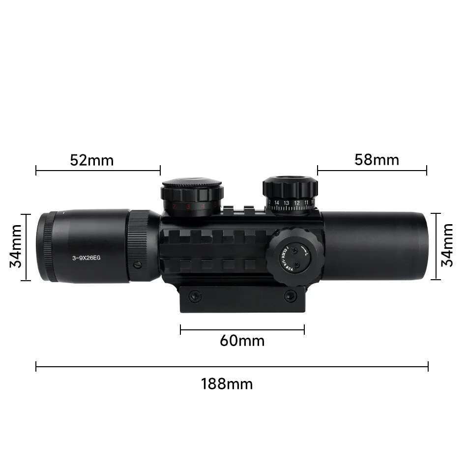 3-9x26EG Outdoor Long Range Riflescope Optic Sniper Rifle Sight Red Green Reticle Tactica Scope