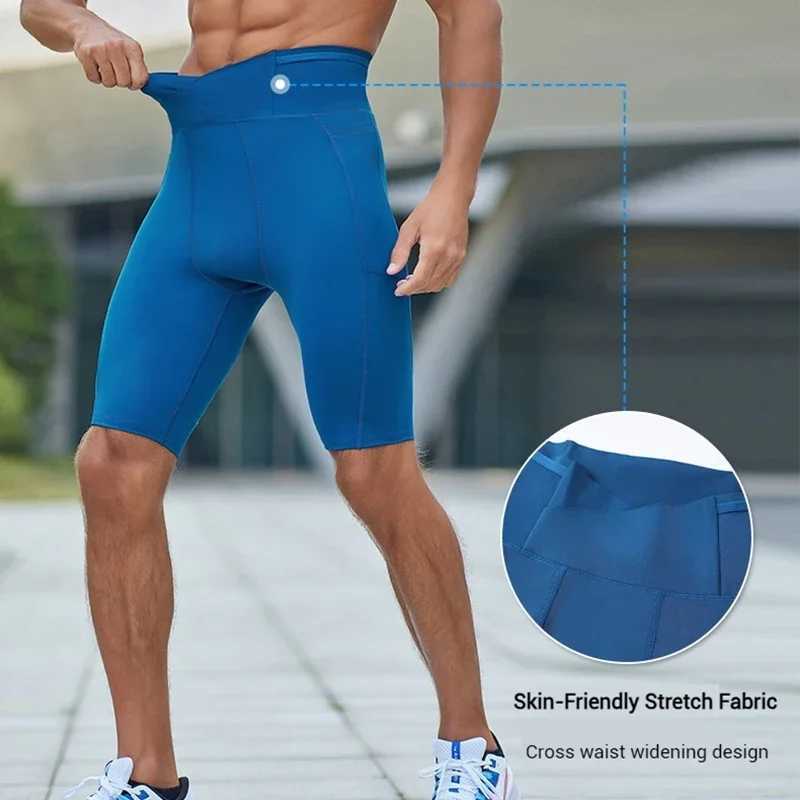 Compression pants marathon running tight fitting mens fast drying training basketball jogging fitness gym sports shorts with pockets W250324