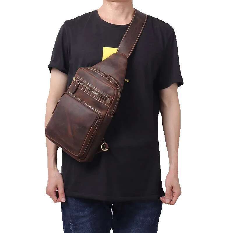 Newsbirds High Quality Big Real Cowhide Bags Crazy Horse Leather Men's Sg Bag Chest Pack For Man Male