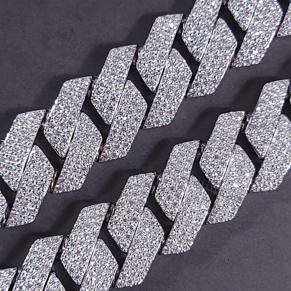 12mm 100% Handmade Setting 3 Row Vvs Moissanite Diamond Iced Out Cuban Link Chain 925 Sterling Silver Necklace