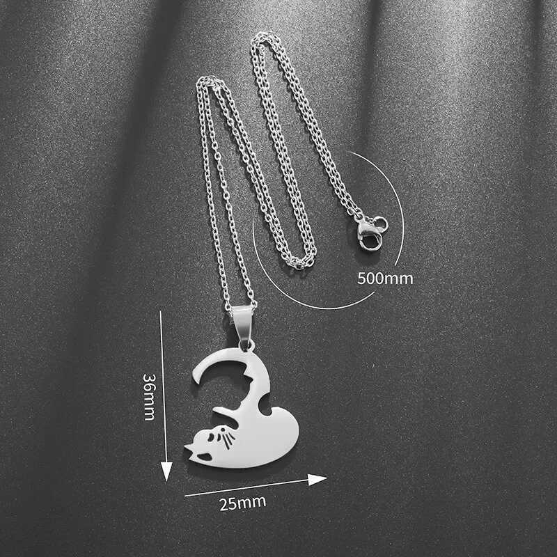 Hot Hug Pet Cat Pairing Couple Necklace Fashion Stainless Steel Mens Best Friend Bff Pendant Jewelry Gift W250325