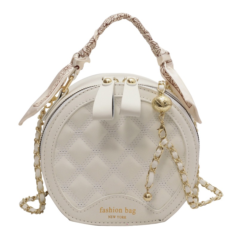 Senior sense small round bag female 2025s new handbag with diamond check embroidery line temperament with a single shoulder crossbody bag