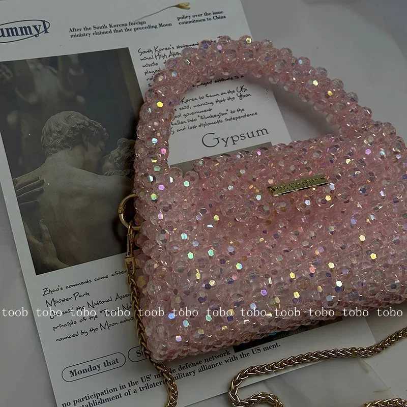 Summer Sparkling Pink Clutch Bag Acrylic Beaded Womens Handbag Fashion Cross Body Meal Bag Z250324