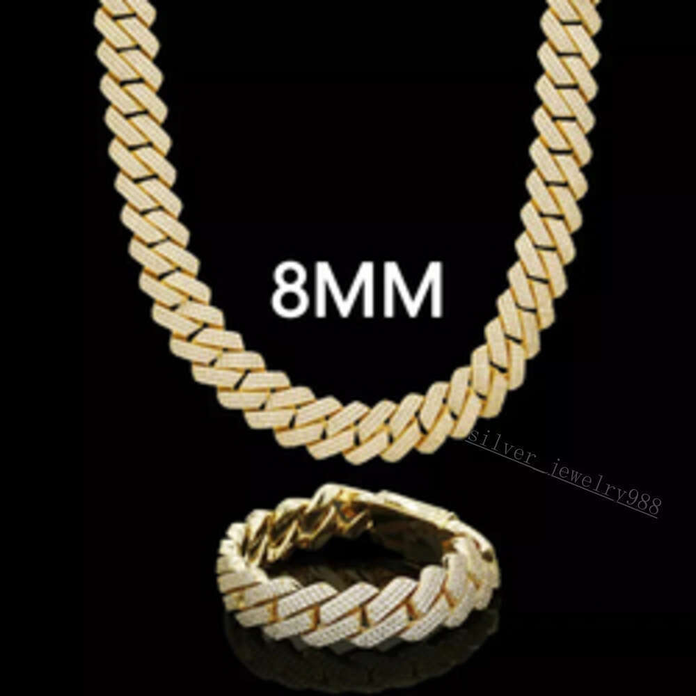 Men Hip Hop Jewelry 8mm 10mm 15mm 20mm Cuban Chain Gold Plated Iced Out Necklace Bracelet Moissanite Diamond Cuban Link Chain