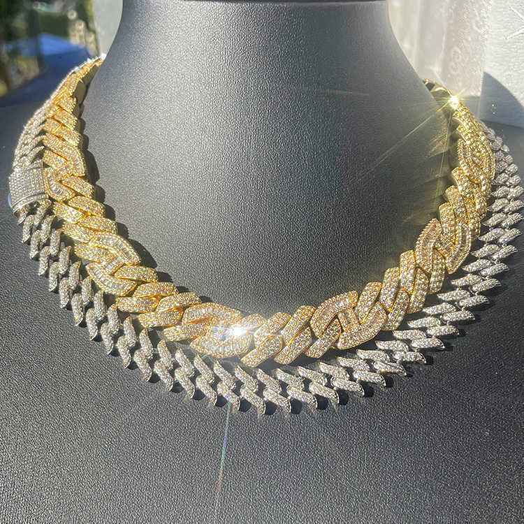 Custom Copper Material 15mm Wide 5a Quality Cz Diamond Necklace Brass Cuban Link Mans Chain