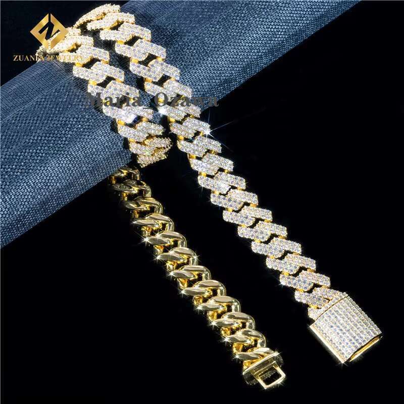 Iced Out Jewelry White Yellow Rose Gold Color 15Mm Two Row Vvs Moissanite Cuban K Chain Chocker