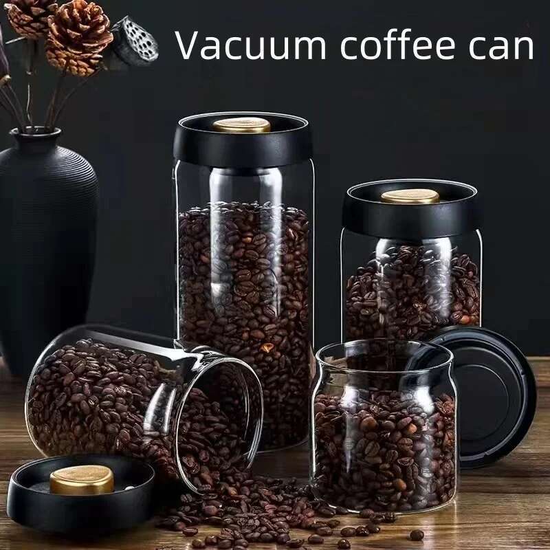 Manual Vacuum Moisture Proproof Kitchen High Borosilicate Glass Tea Coffee Bean Storage Sealed Jar