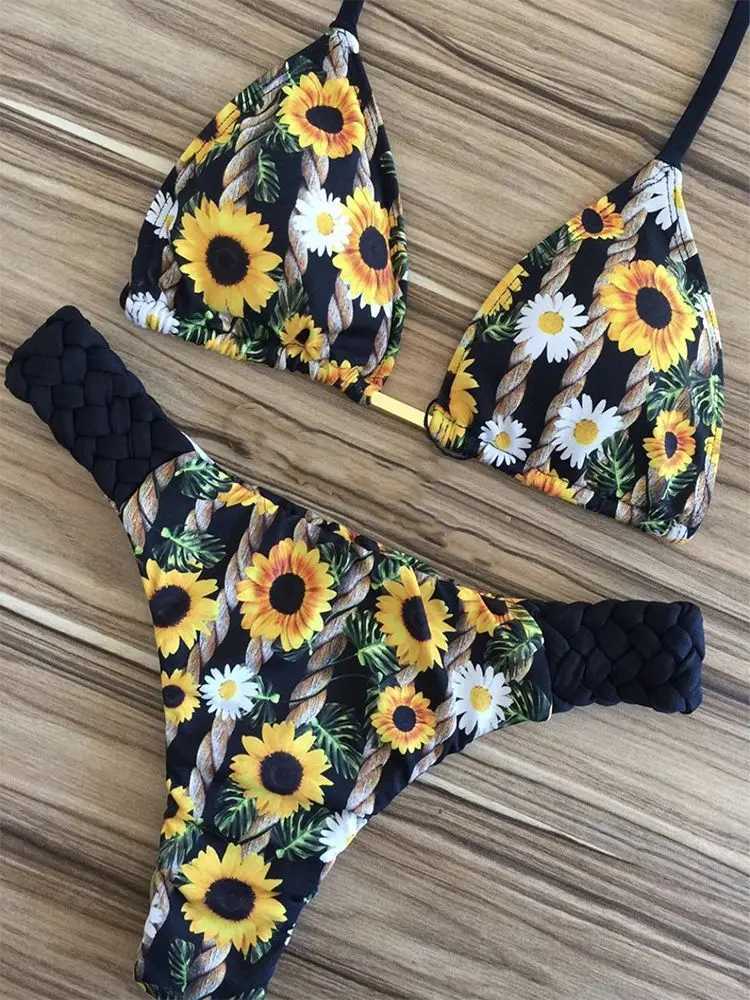 Sexy floral print bikini 2023 fashionable summer bather swimsuit bandage swimsuit womens suspender bikini set two-piece set newXJ250324