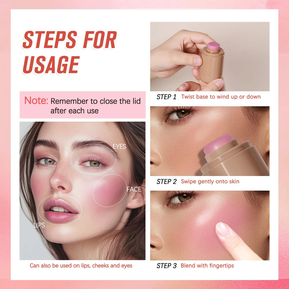 Pink Beauty Multi-use Blush Stick For Lips Cheek Long-lasting Hydrating Highlights Brighten Soft Natural Flush Cream Blush Stick 250324
