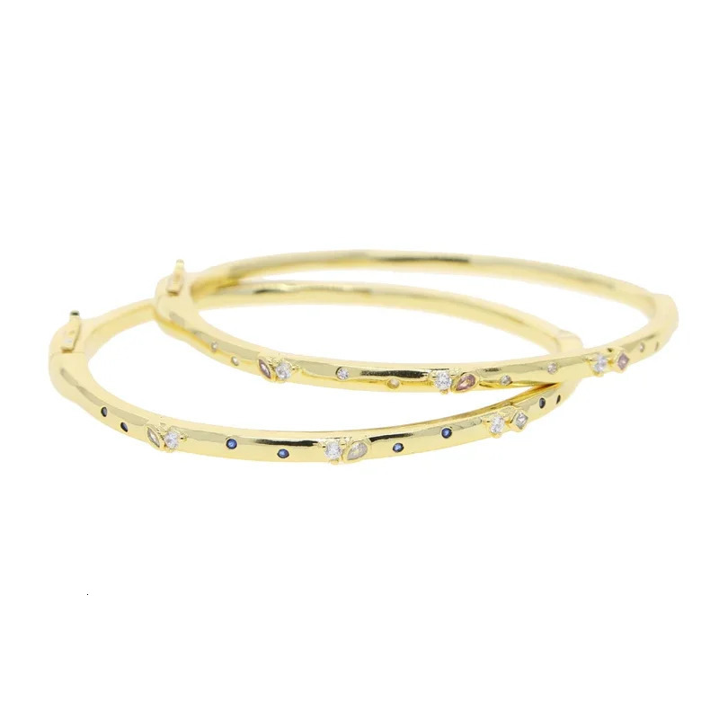 Arrived Fashion Women Jewelry Micro Pave Blue Pink White Cubic Zirconia Iced Out Bling Thin Band Bangle Bracelet 250322