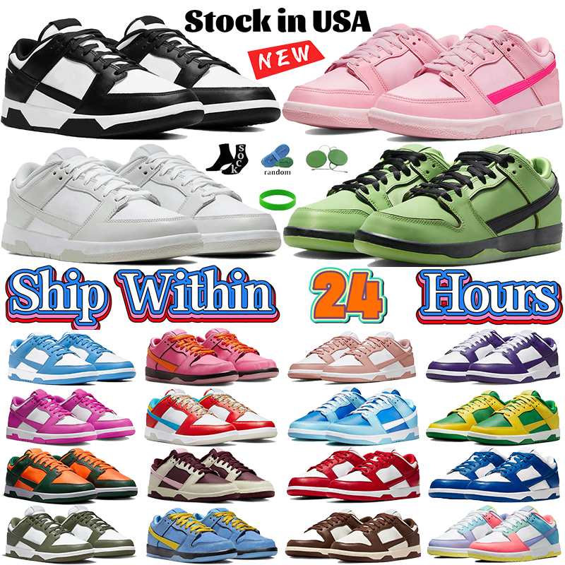 US Stocking Men Women Running Shoes Local Warehouse Flat Sneakers White Black Panda Low Shoe Photon Dust University Blue Grey Fog Triple Pink Designer Mens Trainers