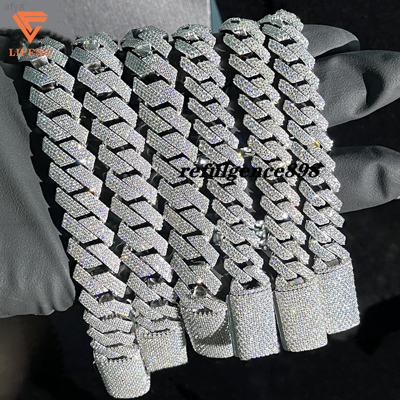 Custom 925 Sterling Silver White Chain 15-20mm Full Iced Out Vvs Diamond Moissanite Cuban Link Hip Hop Necklace