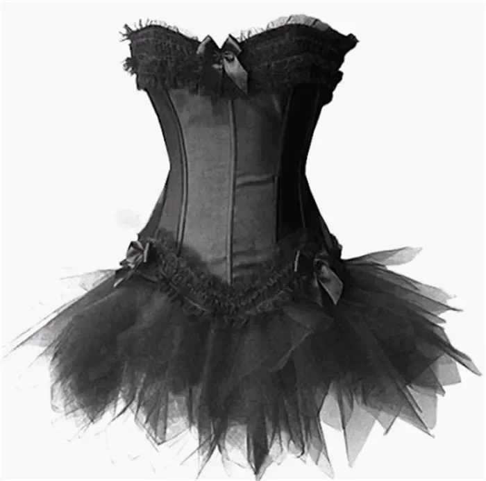 Womens plus size satin lace funny tight corset Tutu dress Halloween costume W250325